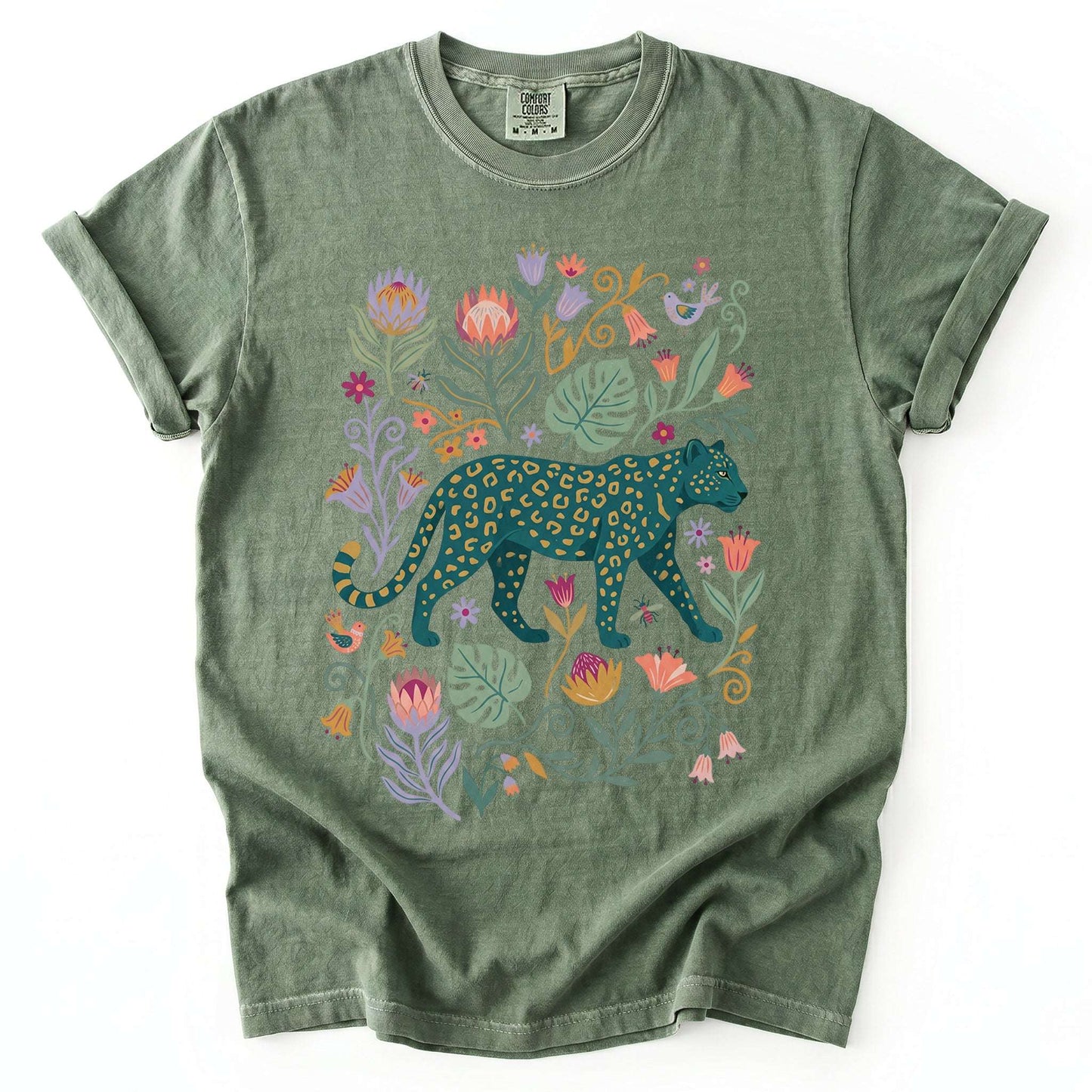 Whimsical Teal Leopard Vintage Washed T-Shirt