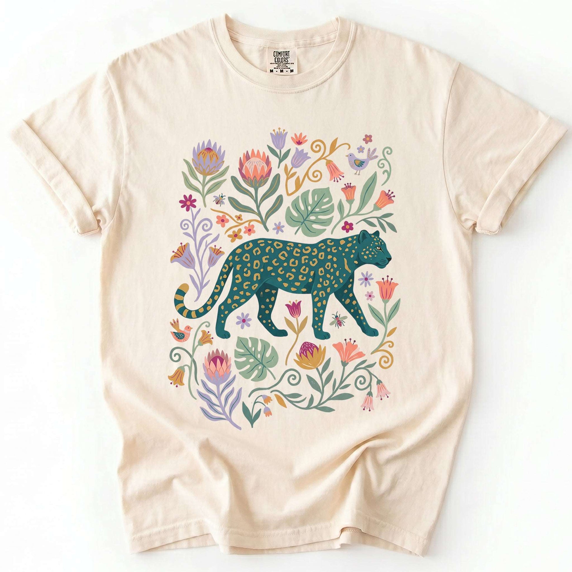 Whimsical Teal Leopard Vintage Washed T-Shirt