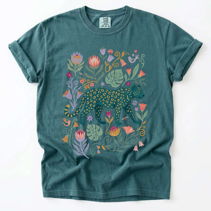 Whimsical Teal Leopard Vintage Washed T-Shirt