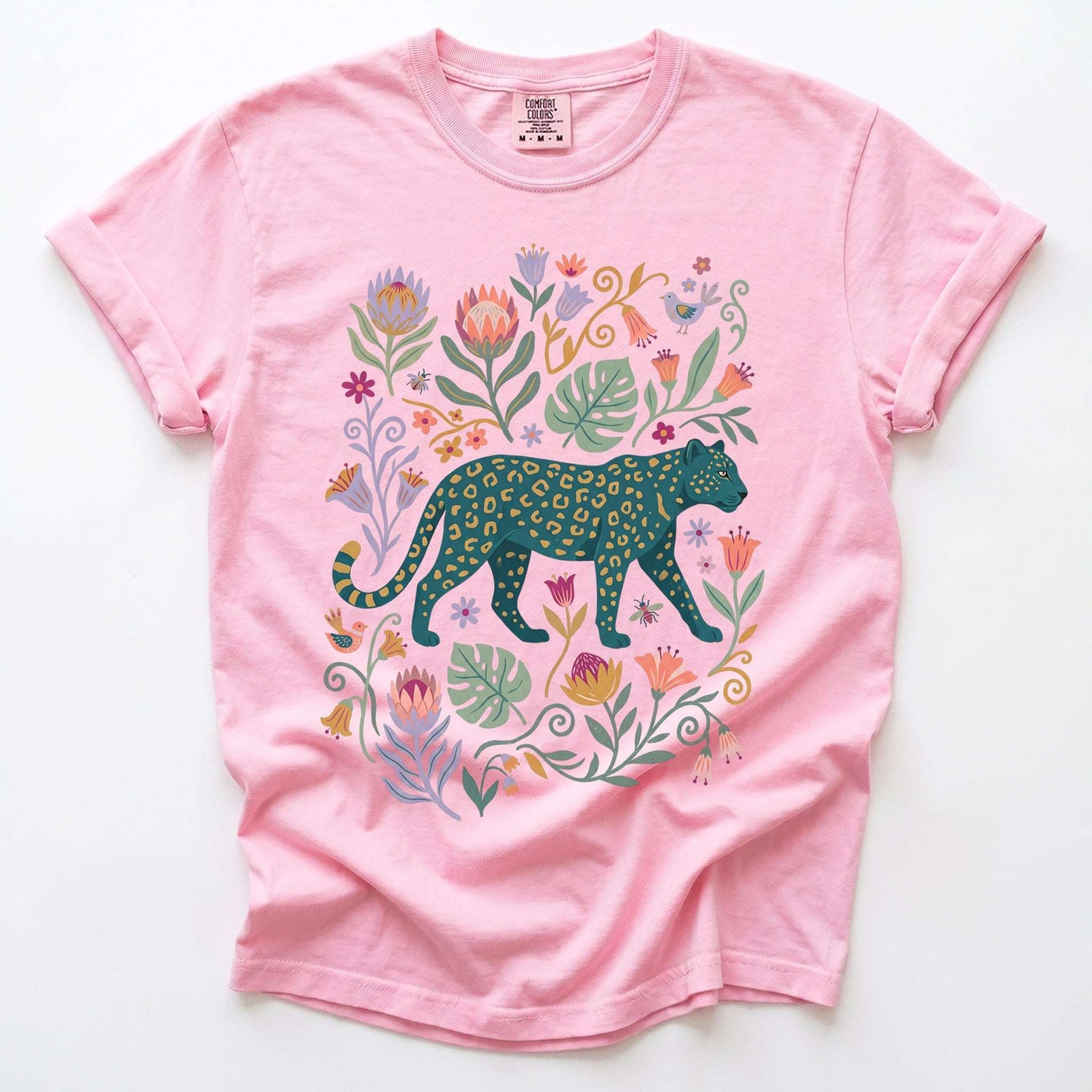 Whimsical Teal Leopard Vintage Washed T-Shirt