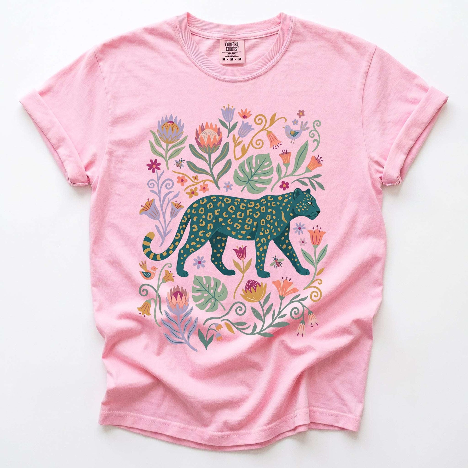 Whimsical Teal Leopard Vintage Washed T-Shirt
