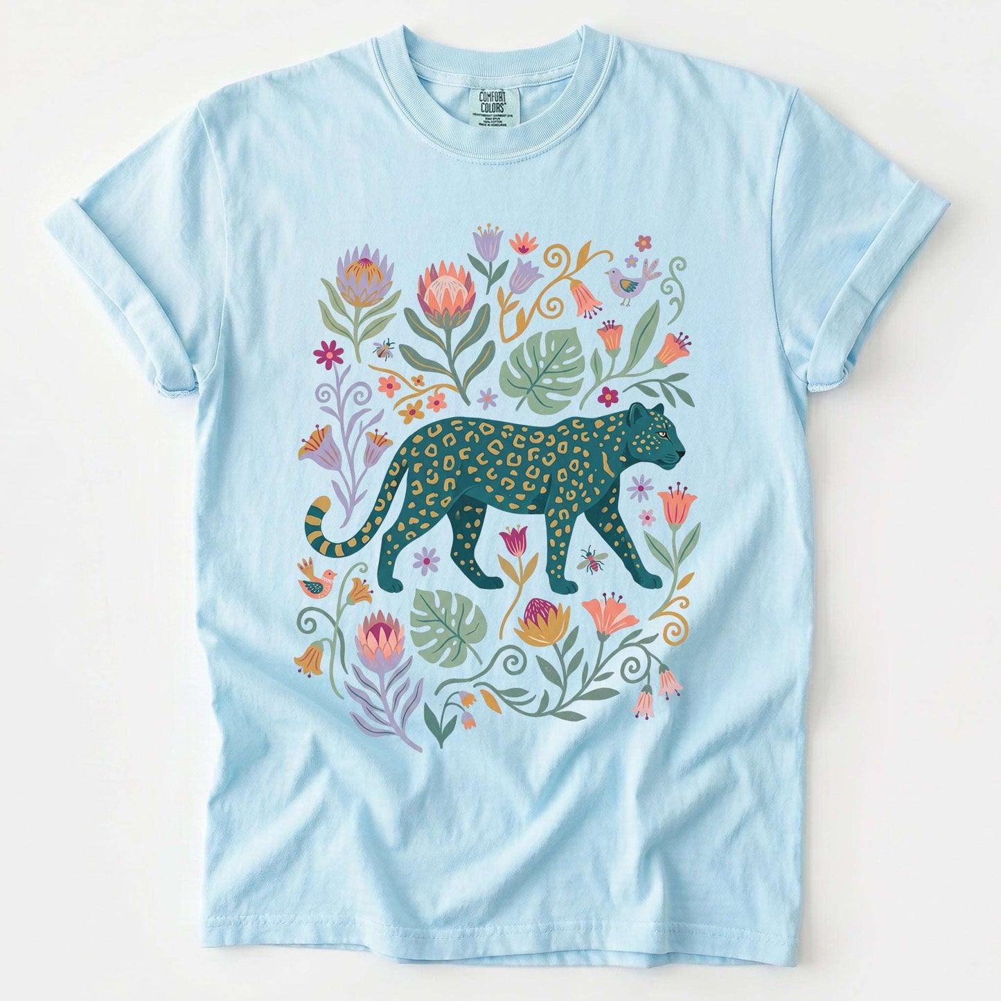 Whimsical Teal Leopard Vintage Washed T-Shirt