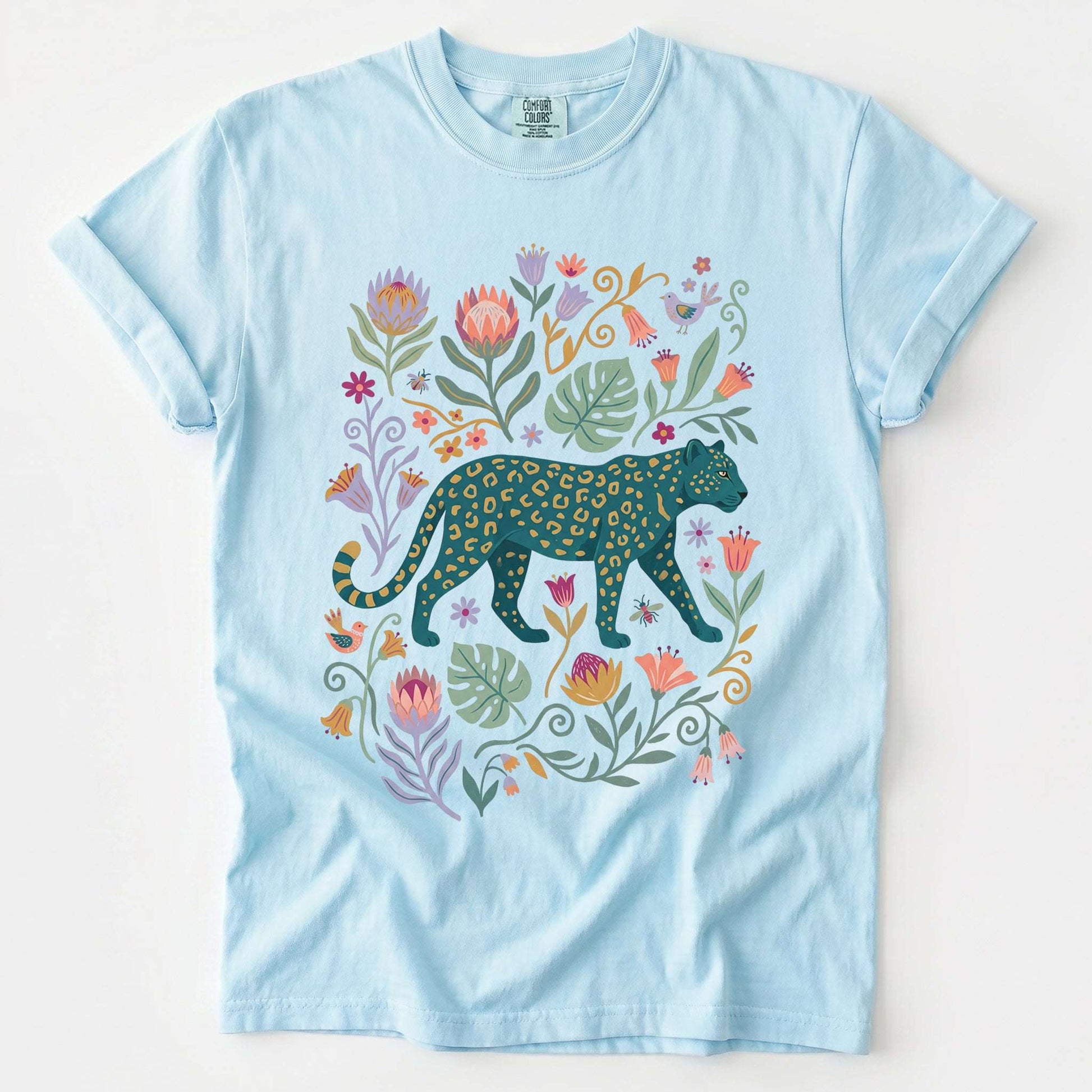 Whimsical Teal Leopard Vintage Washed T-Shirt