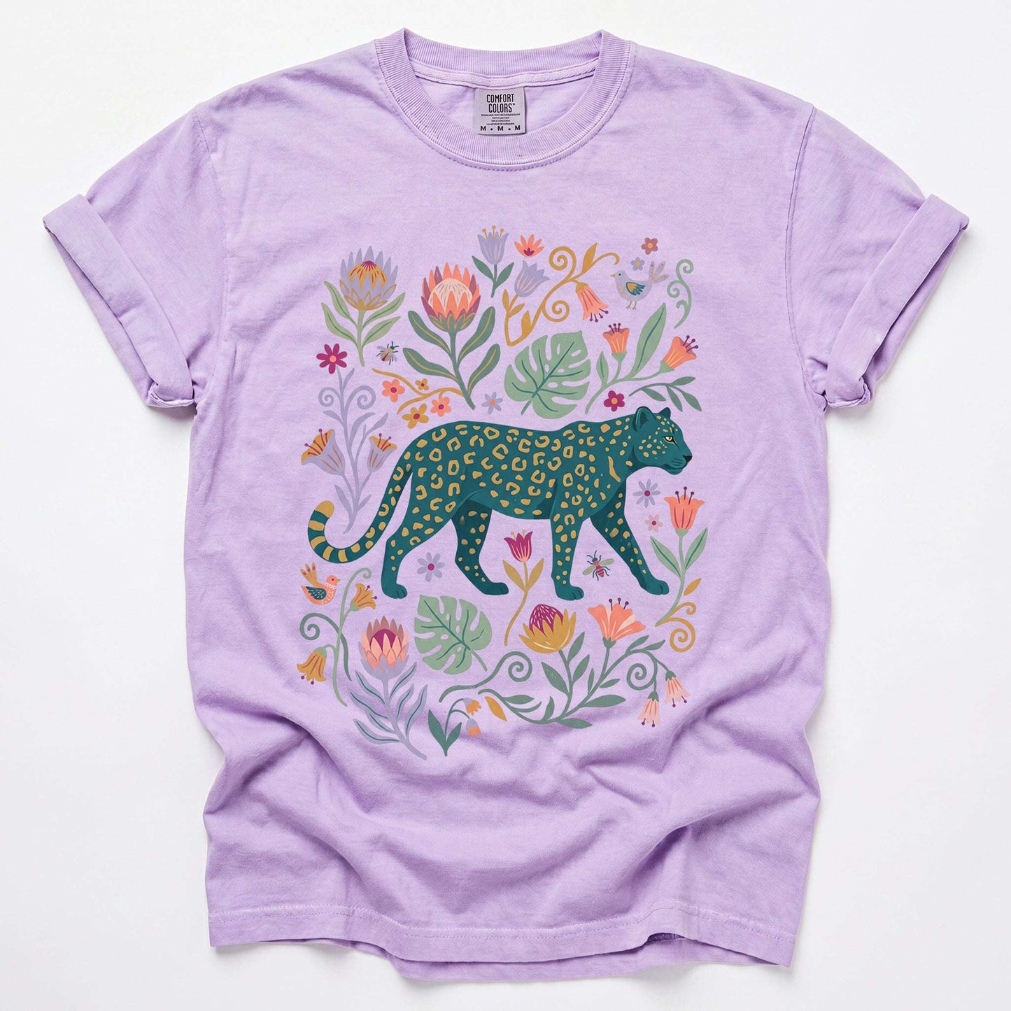 Whimsical Teal Leopard Vintage Washed T-Shirt
