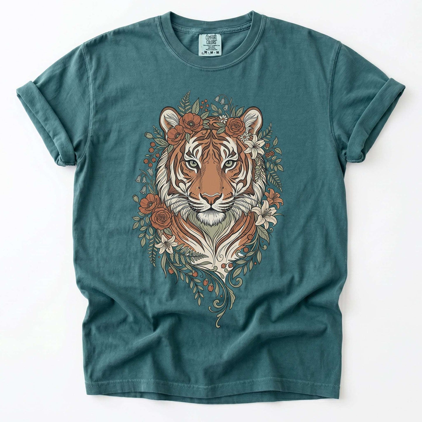 Majestic Floral Tiger Vintage Washed T-Shirt