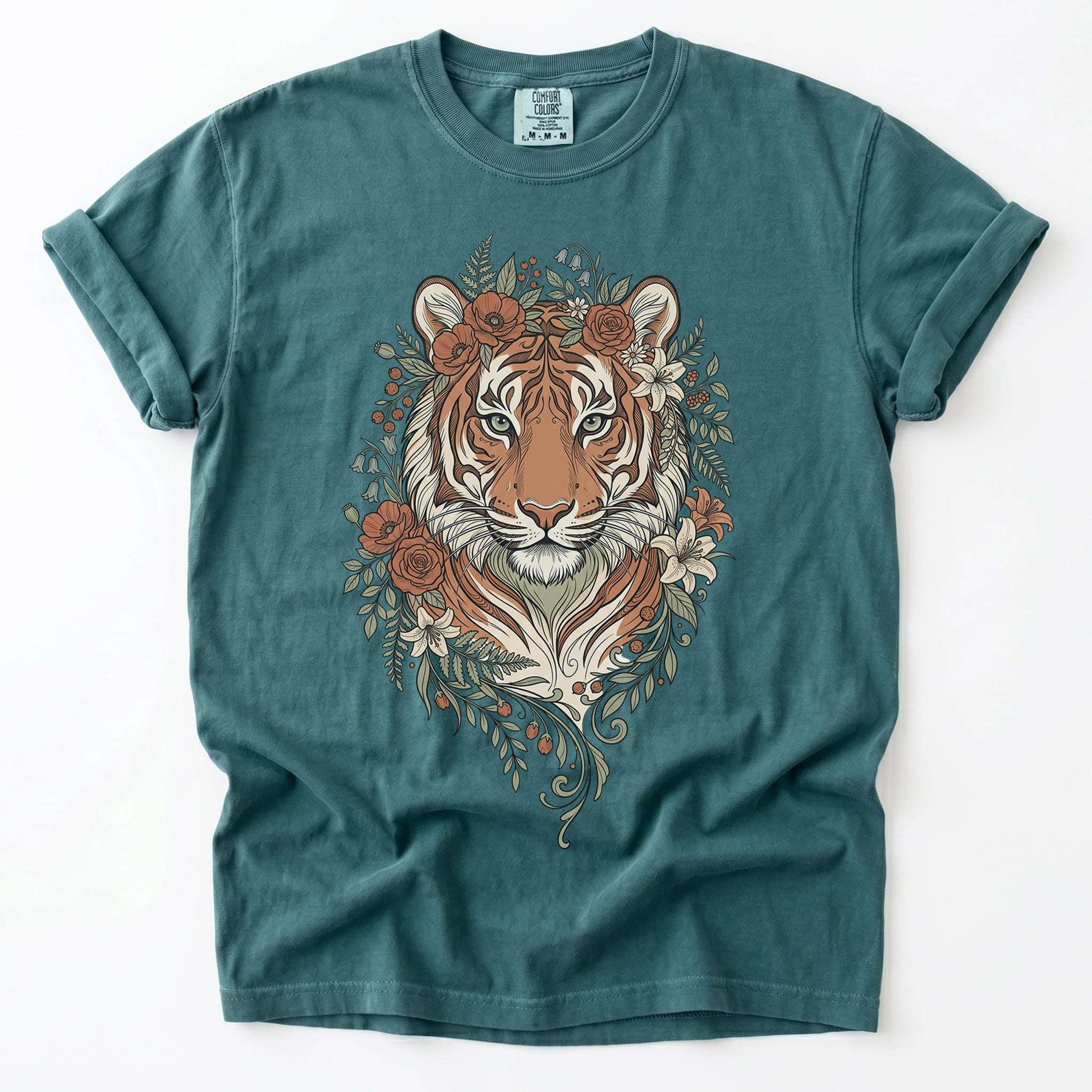 Majestic Floral Tiger Vintage Washed T-Shirt