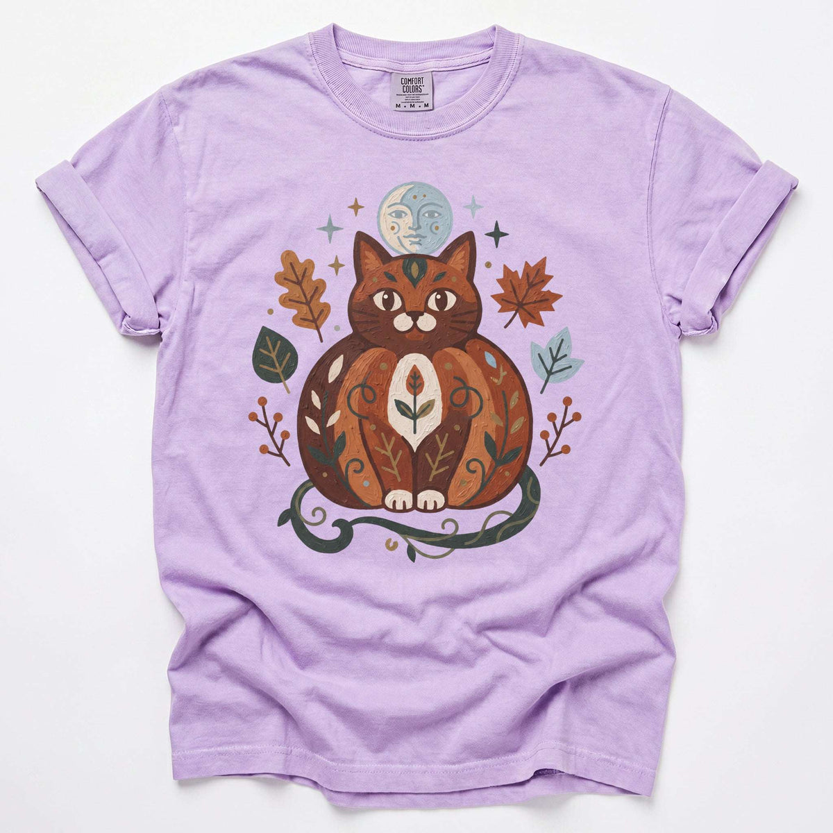Folk Art Autumn Cat Vintage Washed T-Shirt