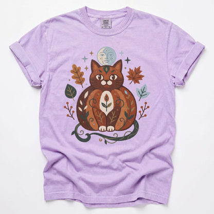 Folk Art Autumn Cat Vintage Washed T-Shirt