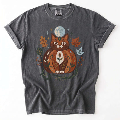 Folk Art Autumn Cat Vintage Washed T-Shirt