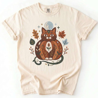 Folk Art Autumn Cat Vintage Washed T-Shirt