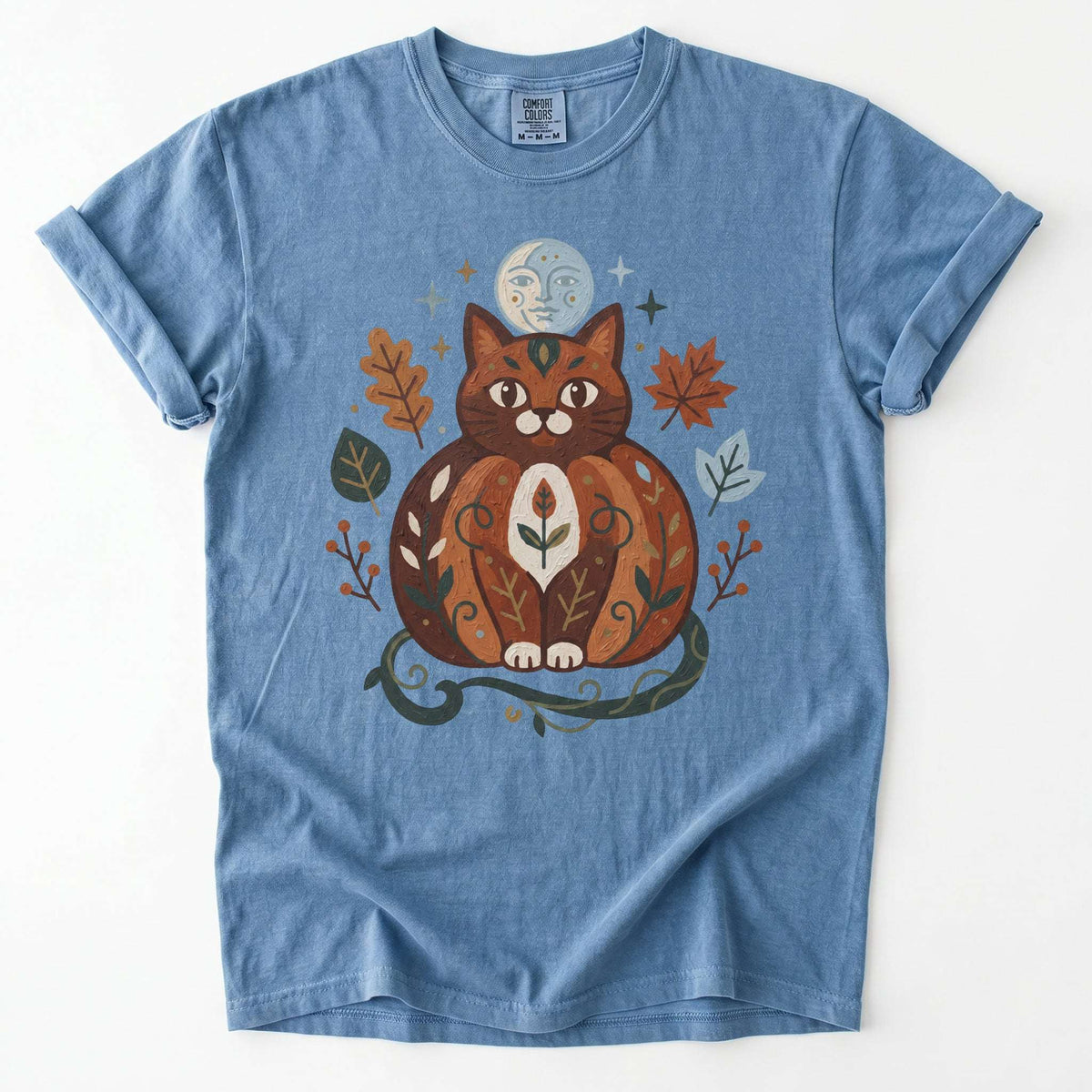 Folk Art Autumn Cat Vintage Washed T-Shirt