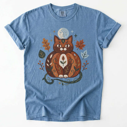 Folk Art Autumn Cat Vintage Washed T-Shirt