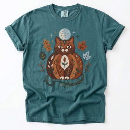 Folk Art Autumn Cat Vintage Washed T-Shirt