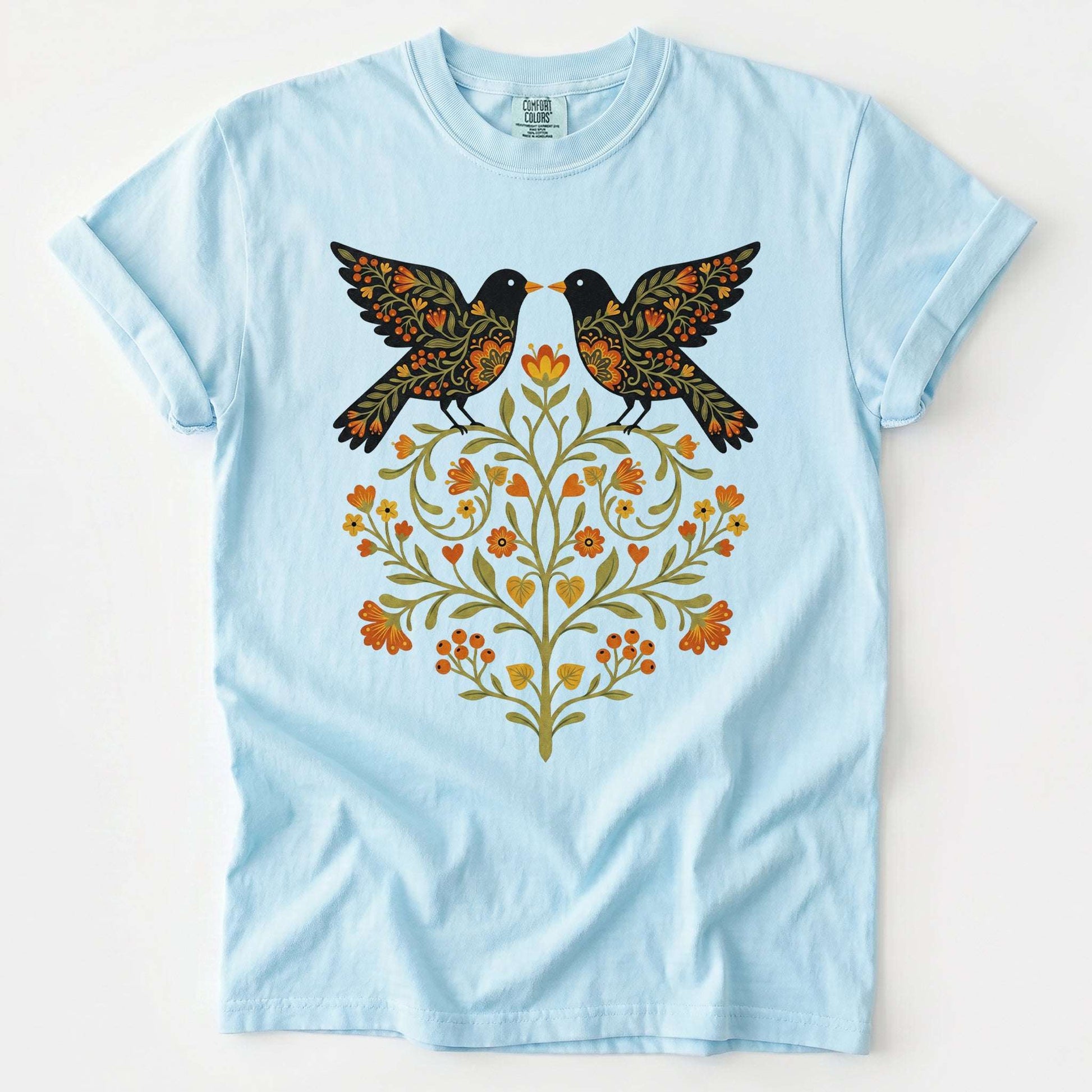 Folk Art Birds Vintage Washed T-Shirt