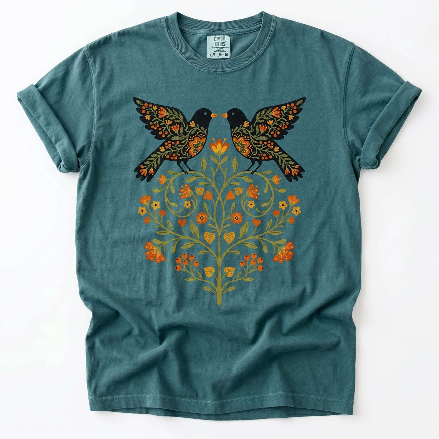 Folk Art Birds Vintage Washed T-Shirt