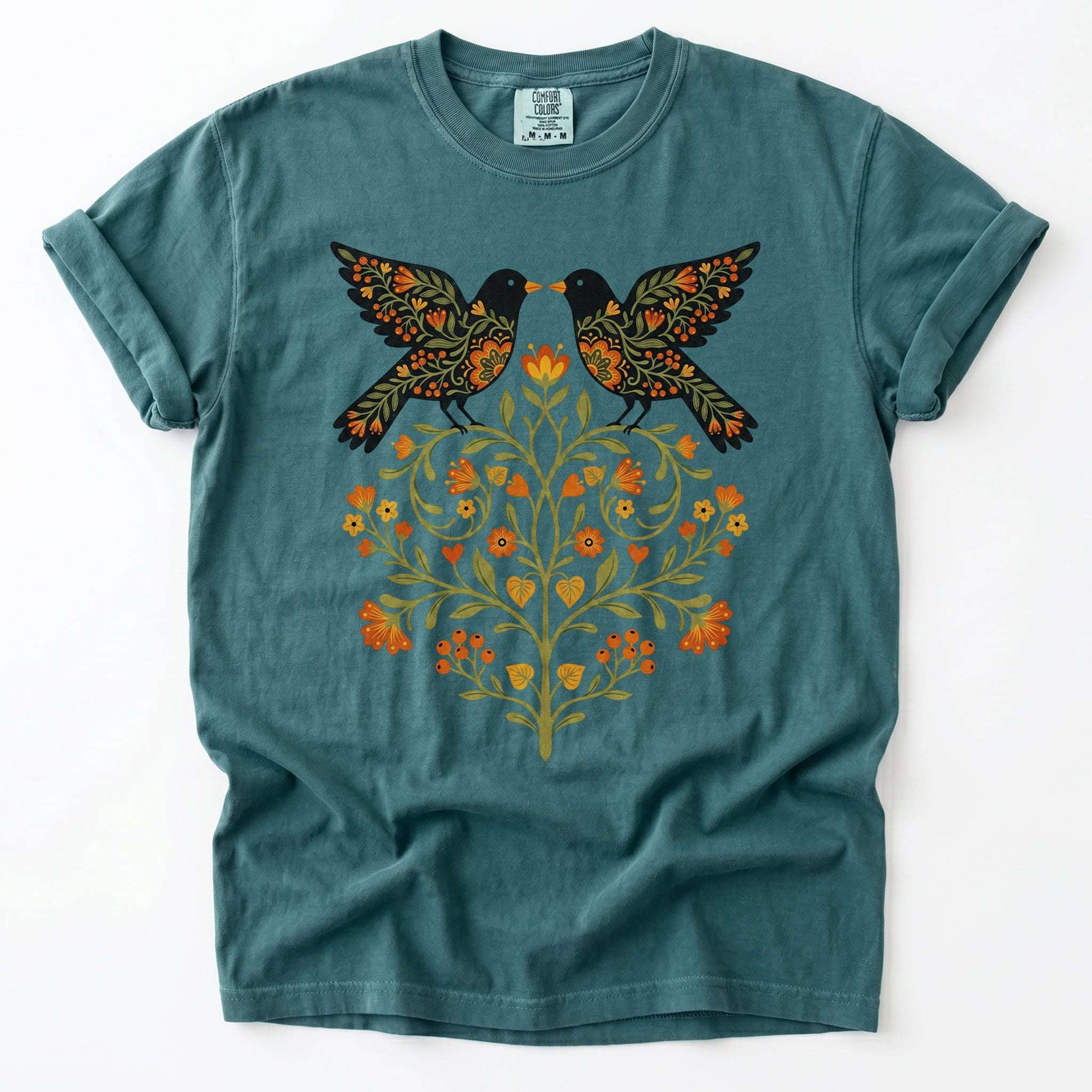 Folk Art Birds Vintage Washed T-Shirt