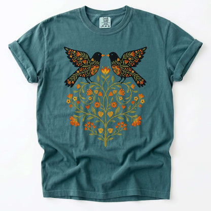 Folk Art Birds Vintage Washed T-Shirt