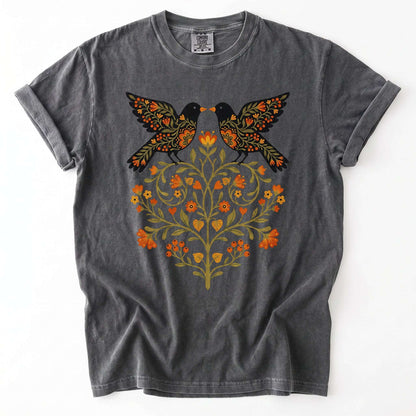 Folk Art Birds Vintage Washed T-Shirt