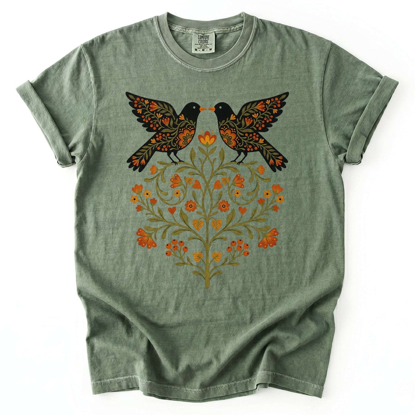 Folk Art Birds Vintage Washed T-Shirt