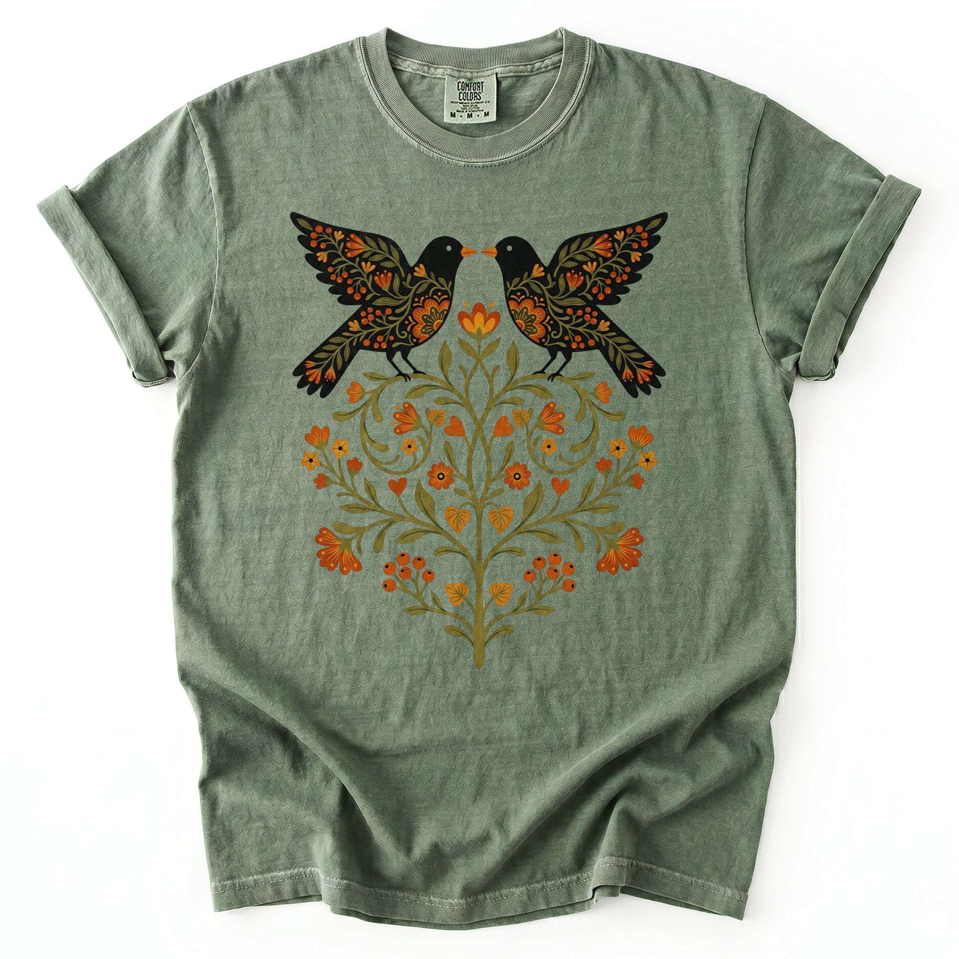 Folk Art Birds Vintage Washed T-Shirt