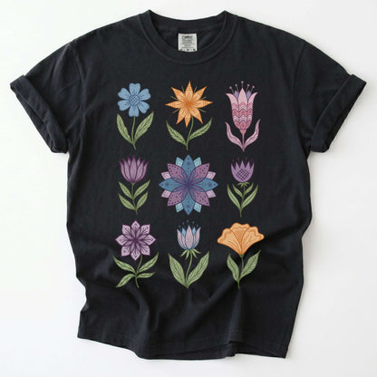 Folk Art Botanical Grid Vintage Washed T-Shirt