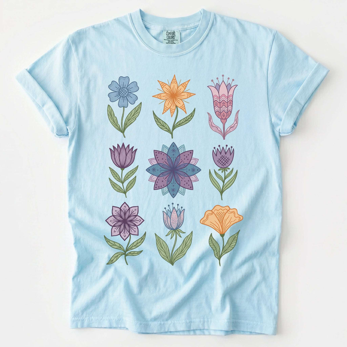 Folk Art Botanical Grid Vintage Washed T-Shirt