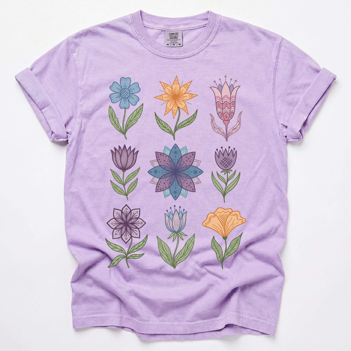 Folk Art Botanical Grid Vintage Washed T-Shirt