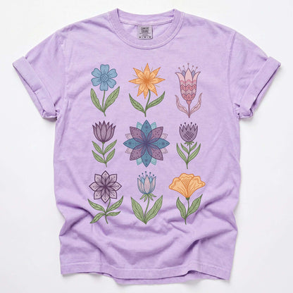 Folk Art Botanical Grid Vintage Washed T-Shirt