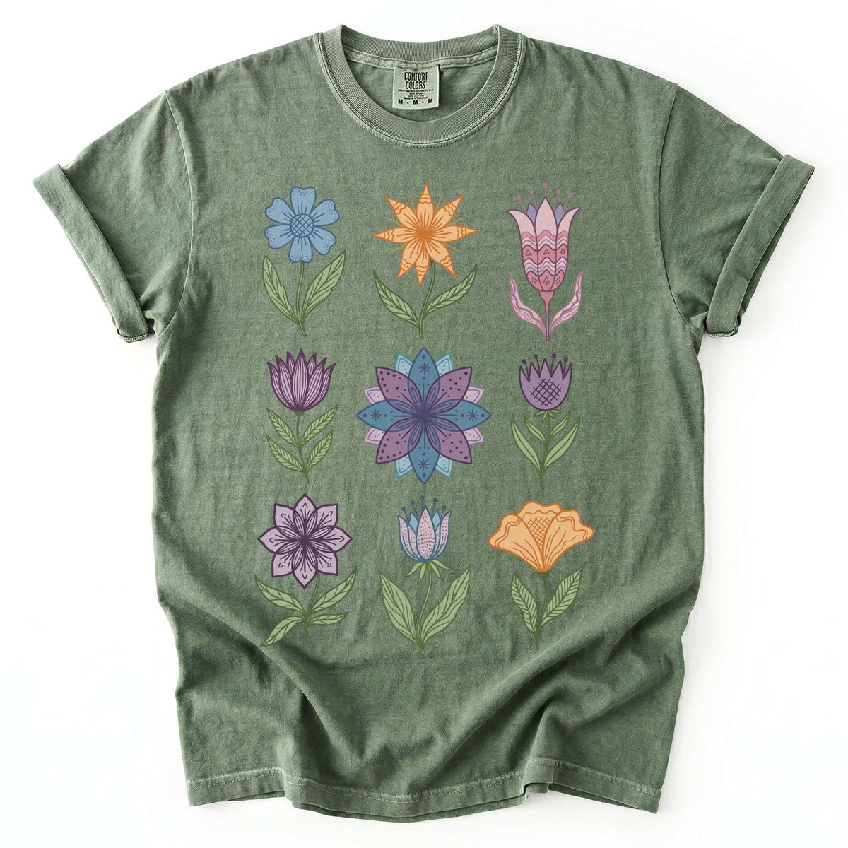 Folk Art Botanical Grid Vintage Washed T-Shirt