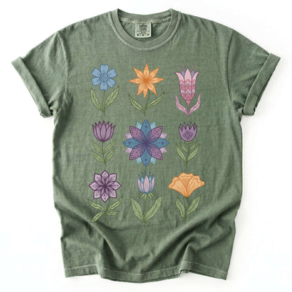 Folk Art Botanical Grid Vintage Washed T-Shirt