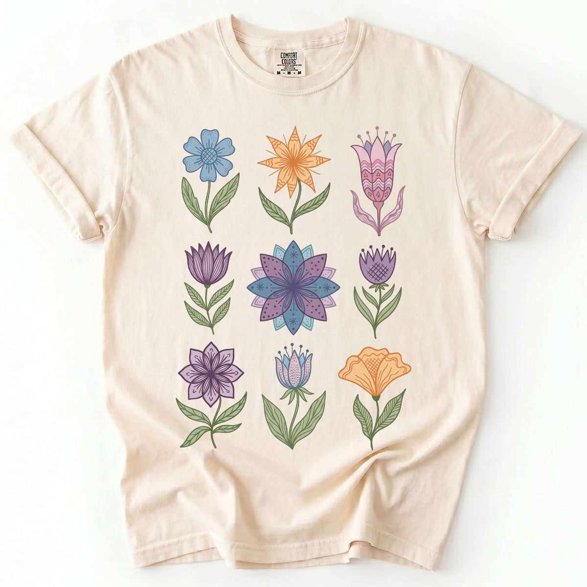 Folk Art Botanical Grid Vintage Washed T-Shirt