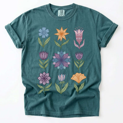 Folk Art Botanical Grid Vintage Washed T-Shirt