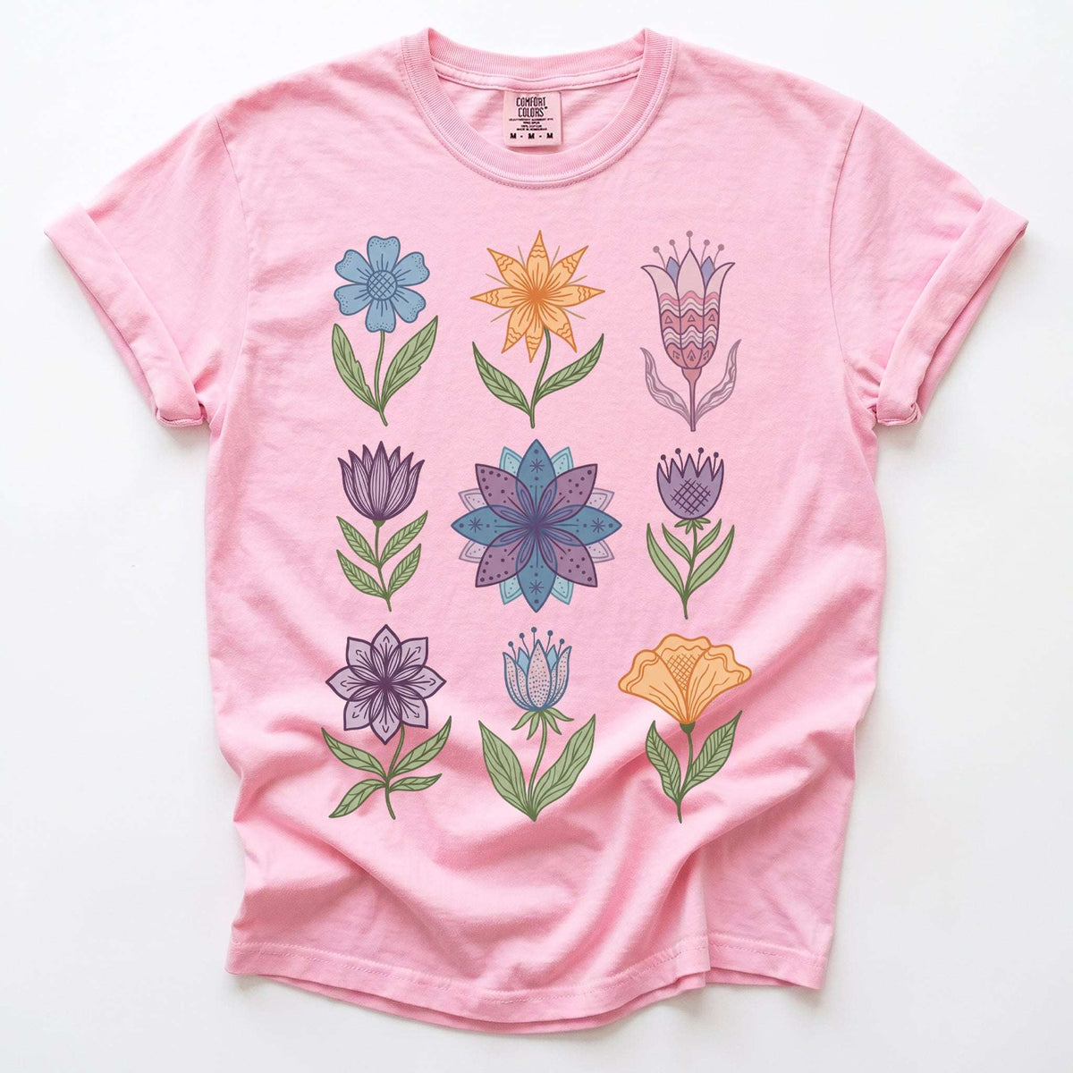 Folk Art Botanical Grid Vintage Washed T-Shirt