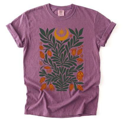 Folk Art Celestial Botanical Vintage Washed T-Shirt
