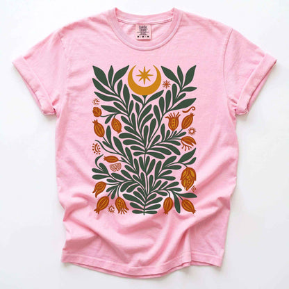 Folk Art Celestial Botanical Vintage Washed T-Shirt
