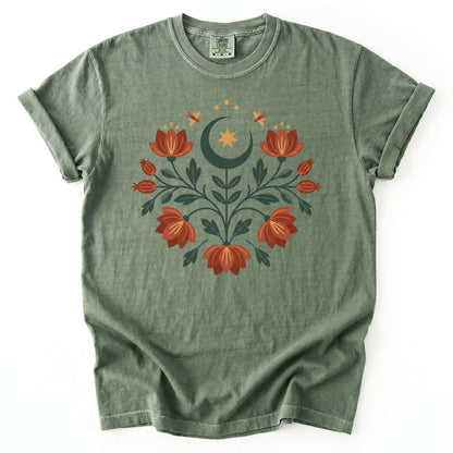 Folk Art Celestial Floral Vintage Washed T-Shirt