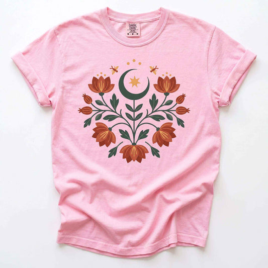 Folk Art Celestial Floral Vintage Washed T-Shirt