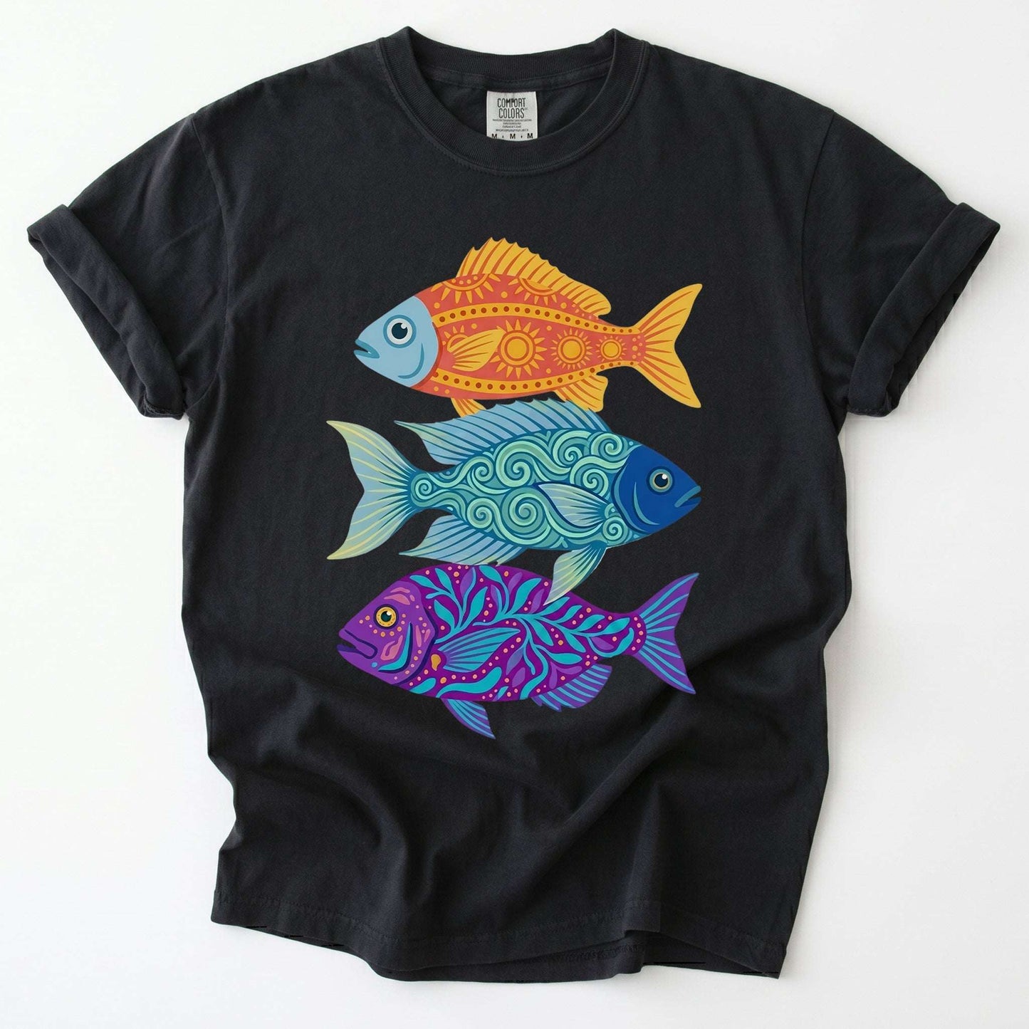 Folk Art Fish Trio Vintage Washed T-Shirt