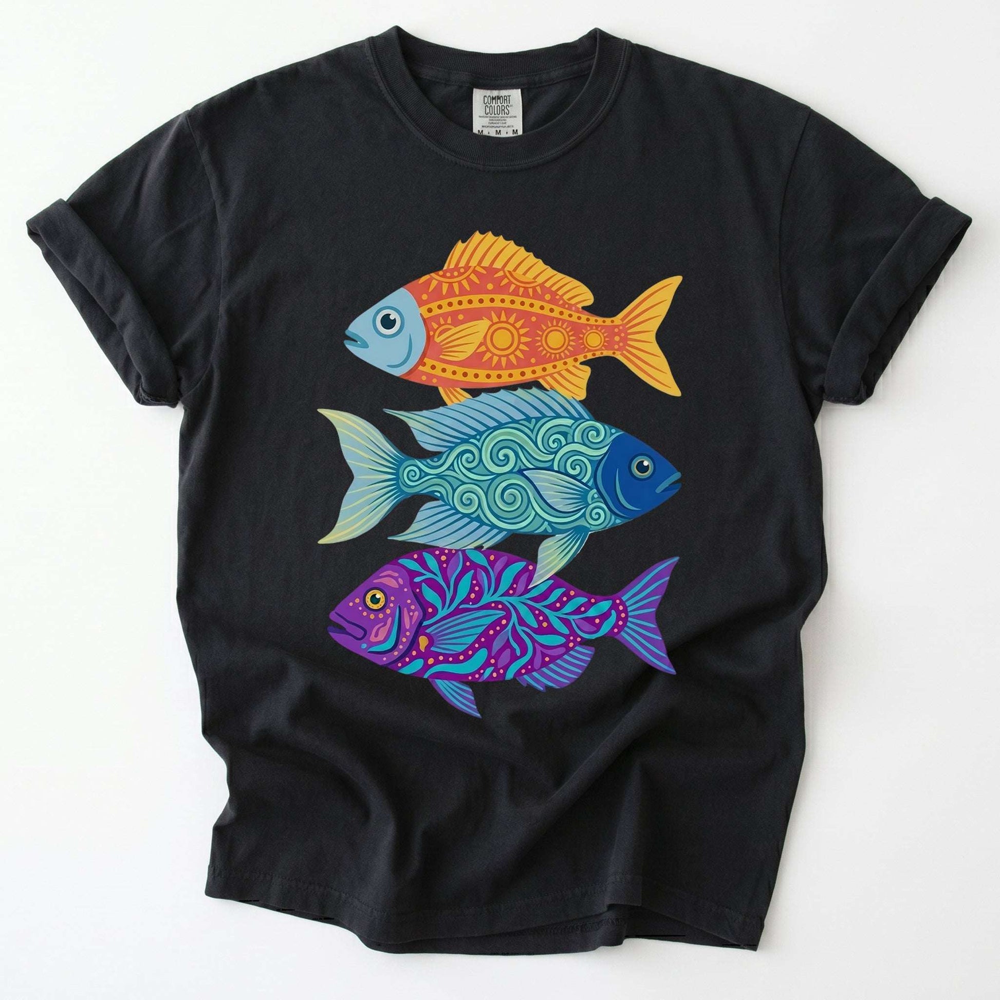 Folk Art Fish Trio Vintage Washed T-Shirt