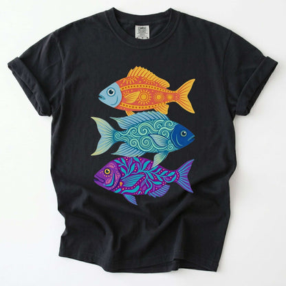 Folk Art Fish Trio Vintage Washed T-Shirt