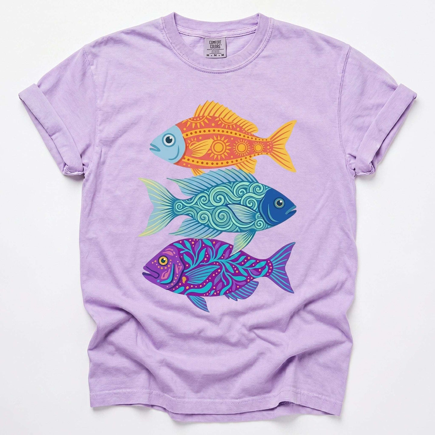 Folk Art Fish Trio Vintage Washed T-Shirt