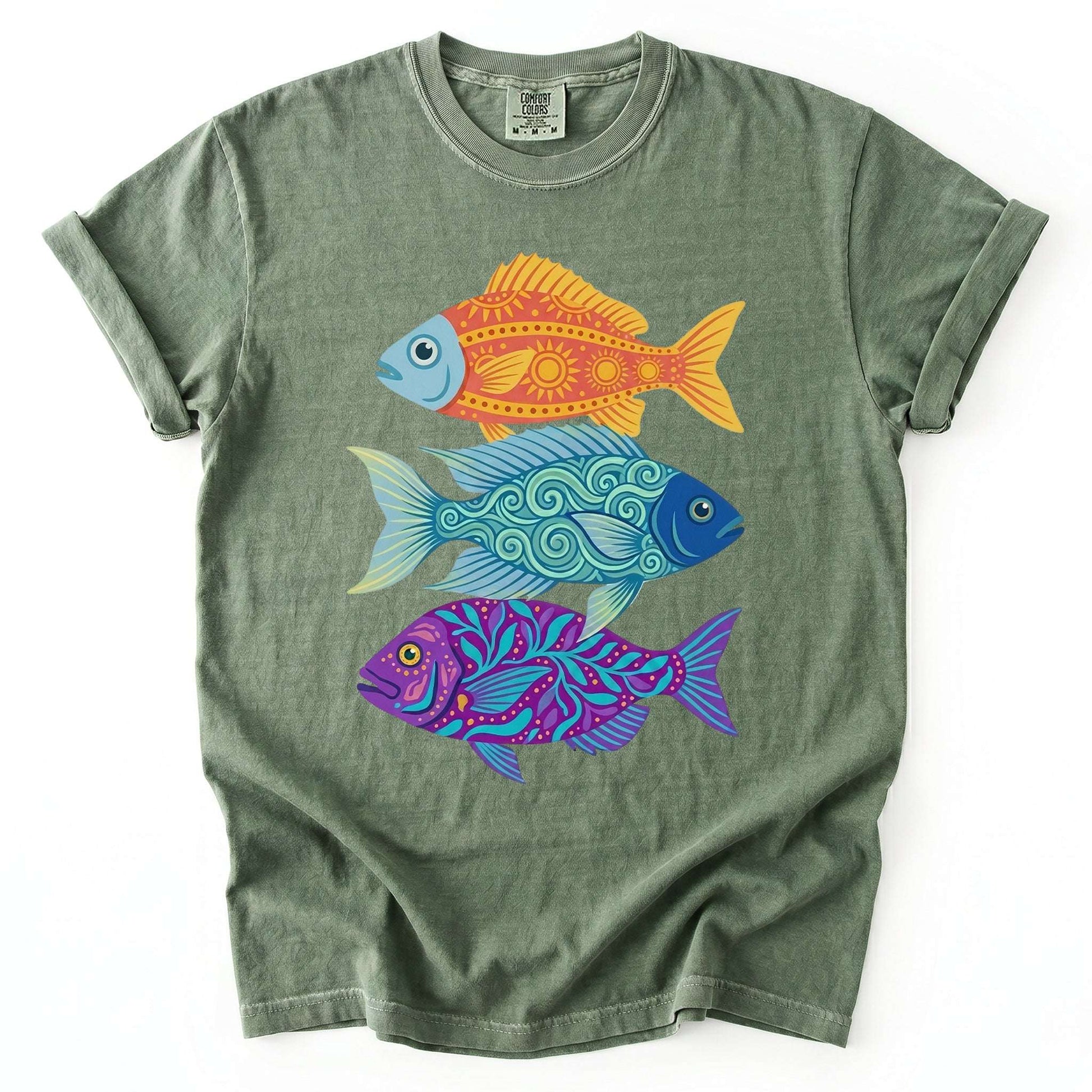 Folk Art Fish Trio Vintage Washed T-Shirt