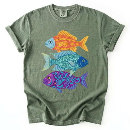 Folk Art Fish Trio Vintage Washed T-Shirt