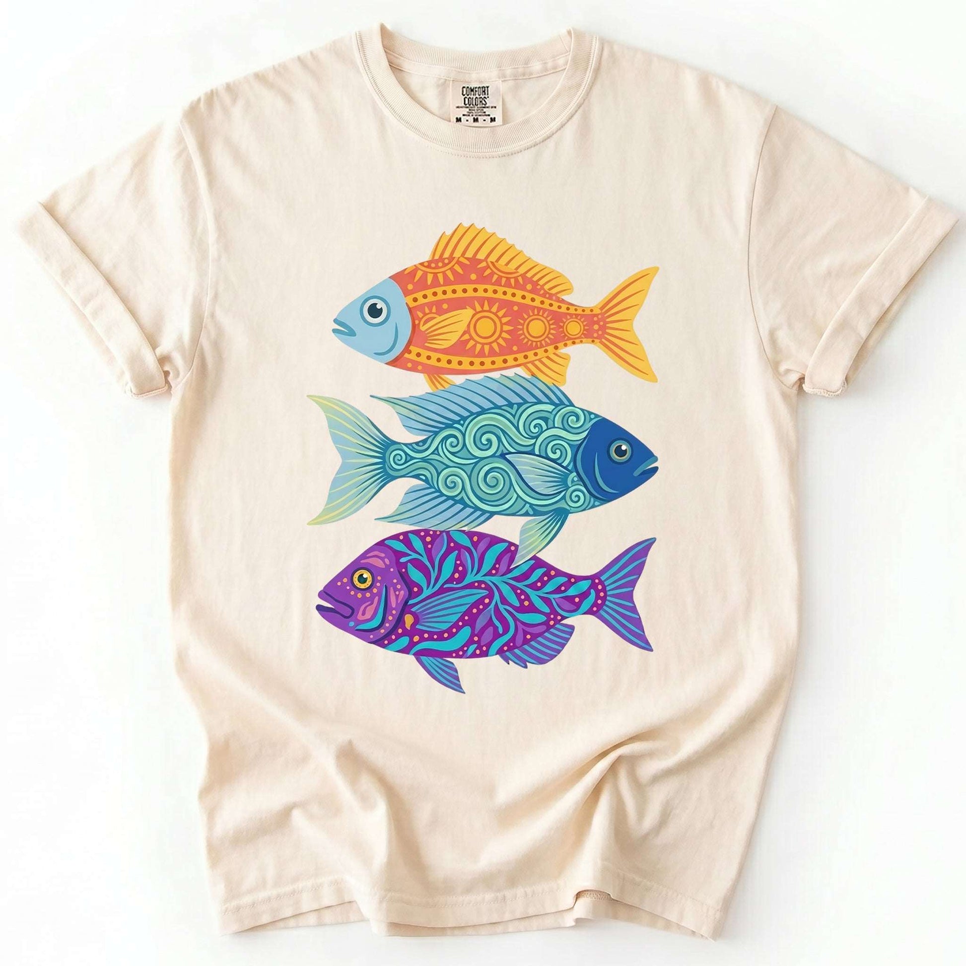 Folk Art Fish Trio Vintage Washed T-Shirt