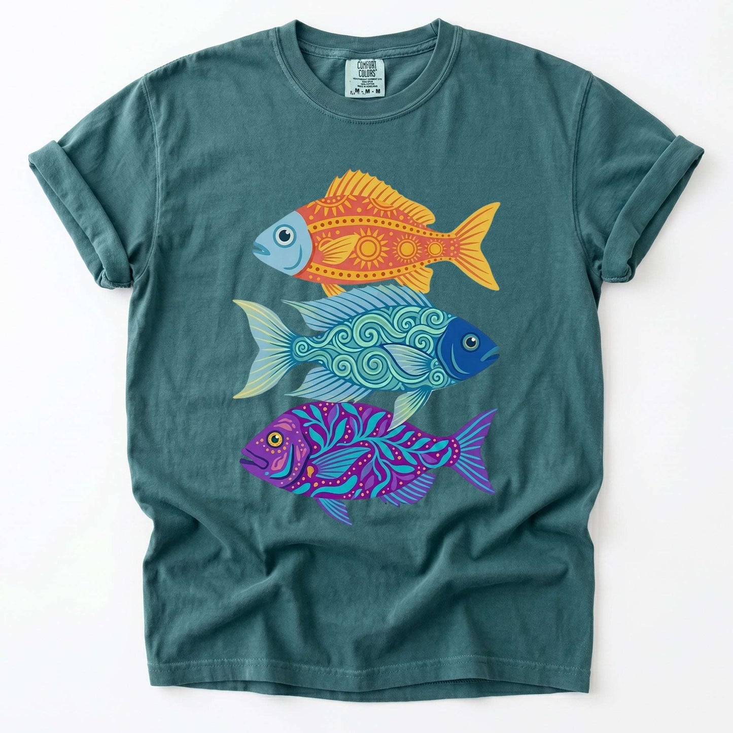 Folk Art Fish Trio Vintage Washed T-Shirt