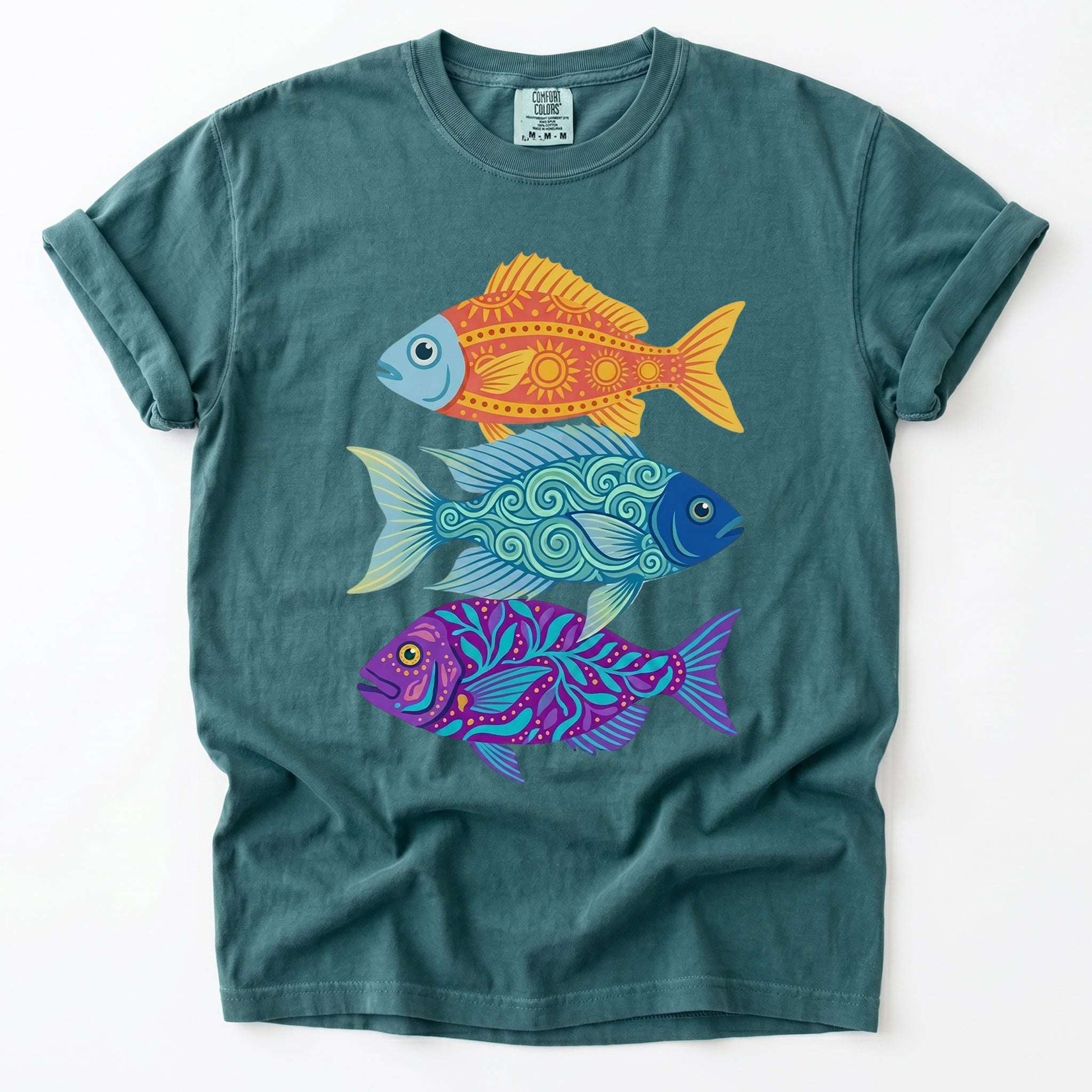 Folk Art Fish Trio Vintage Washed T-Shirt