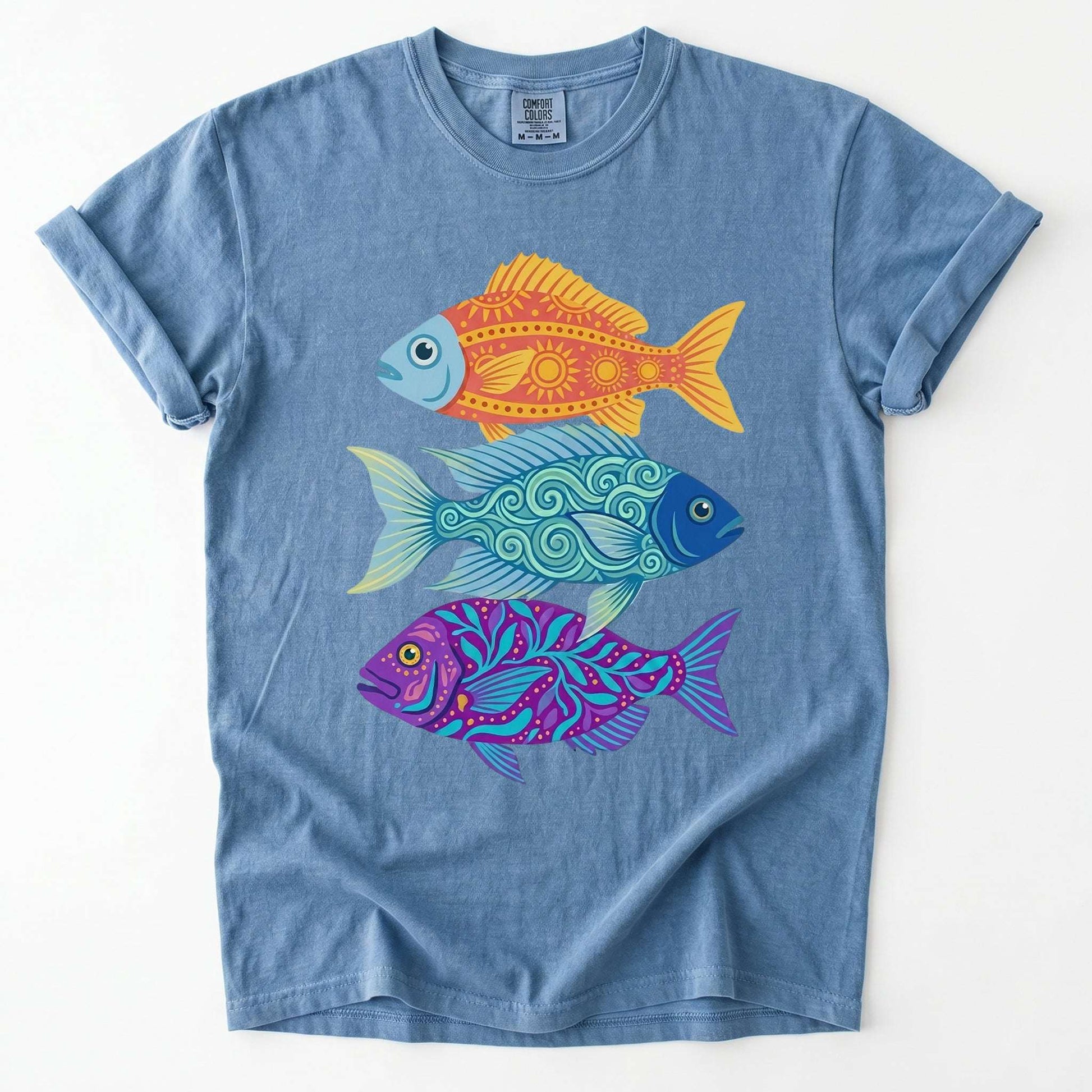 Folk Art Fish Trio Vintage Washed T-Shirt