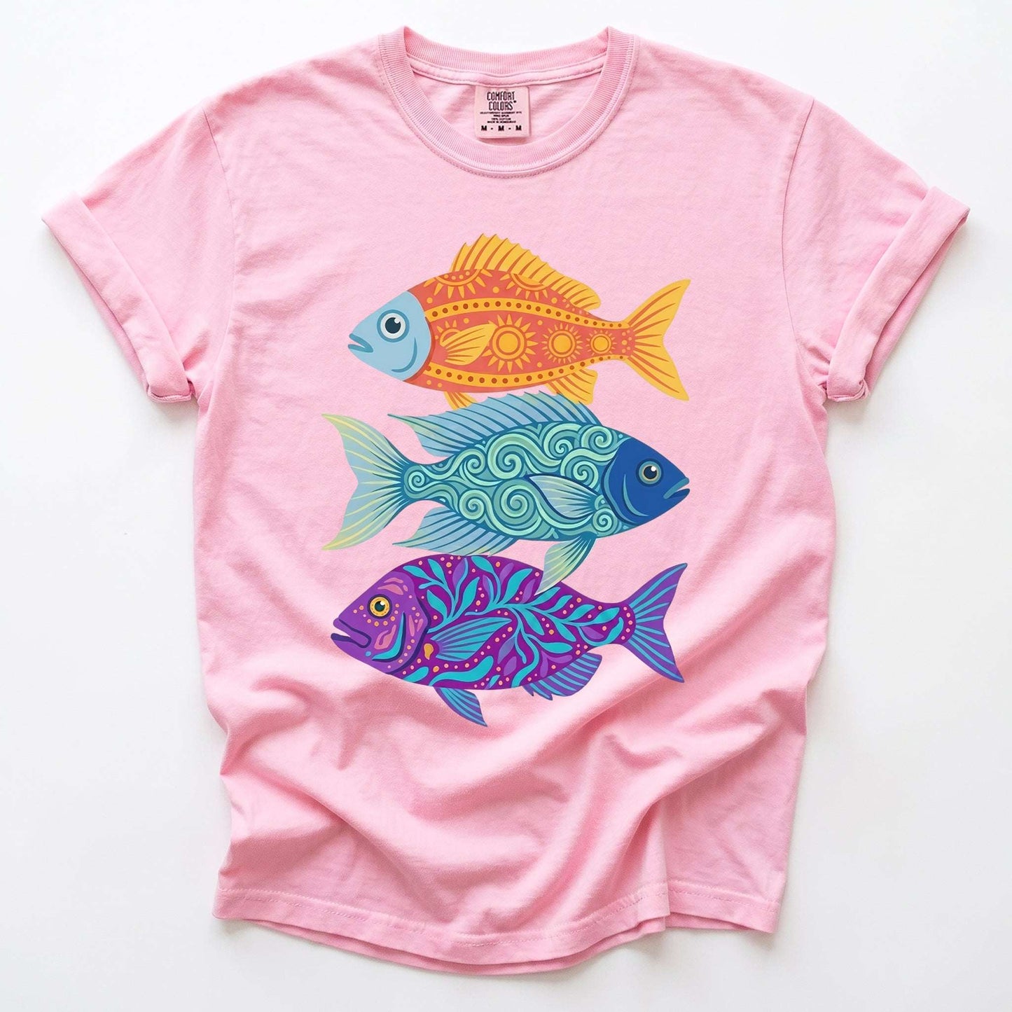 Folk Art Fish Trio Vintage Washed T-Shirt