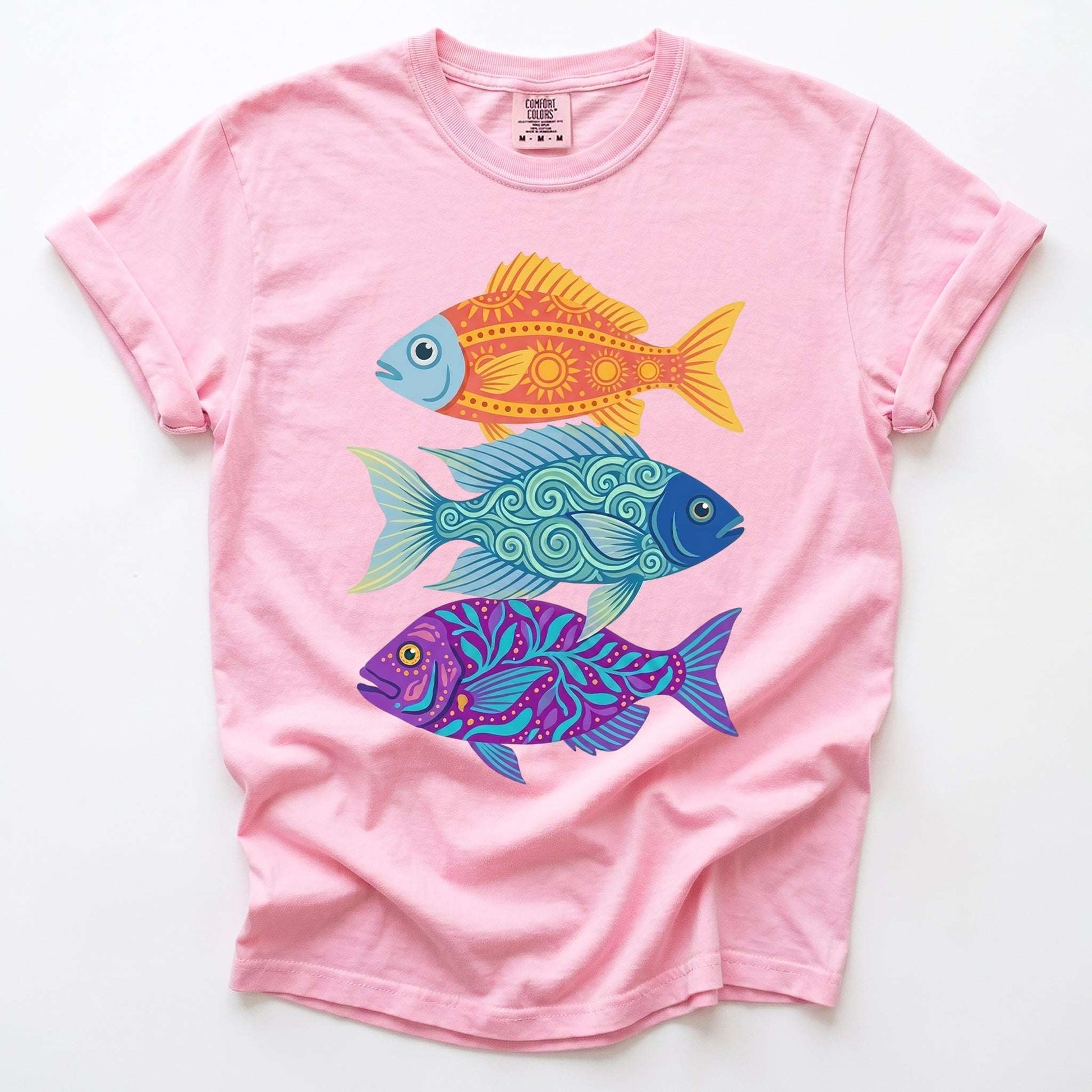 Folk Art Fish Trio Vintage Washed T-Shirt