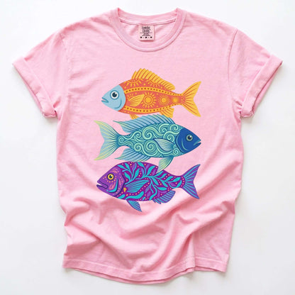 Folk Art Fish Trio Vintage Washed T-Shirt